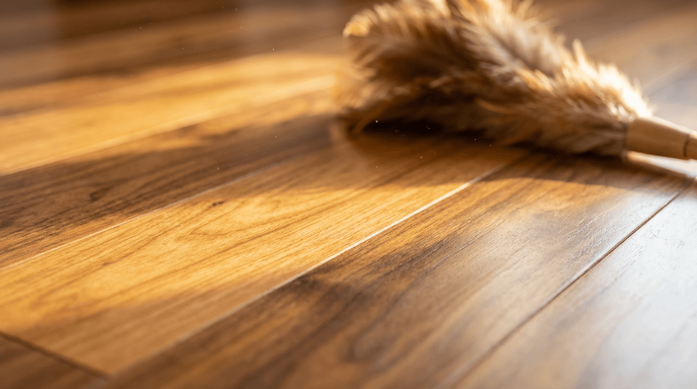 Shiny kitchen floor after mopping